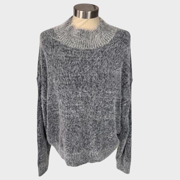 Falls Creek Womens 2X Sweater Mock Neck Gray Cream Fuzzy Soft - Picture 1 of 8